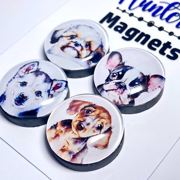 Set of 4 Handcrafted Glass Puppy Set 4 Magnets - Refrigerator Kitchen Whiteboard - Picture 3 of 3